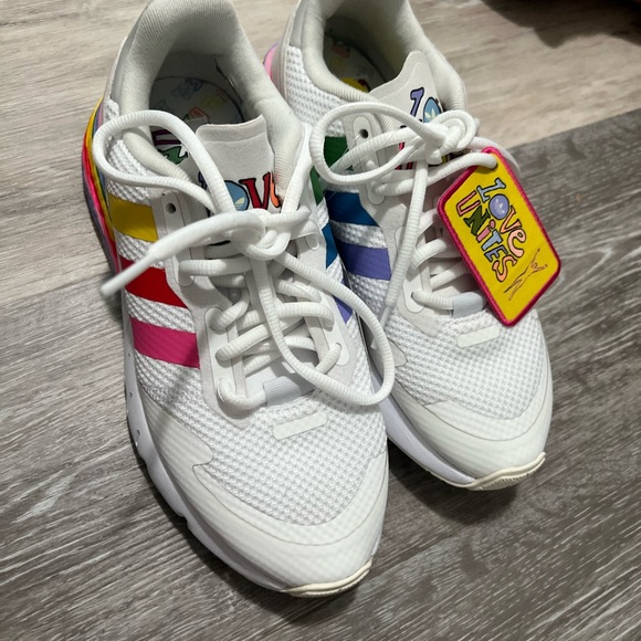 adidas Originals ZX 1K Boost Pride White Rainbow Men Unisex Casual Shoes - Picture 4 of 7